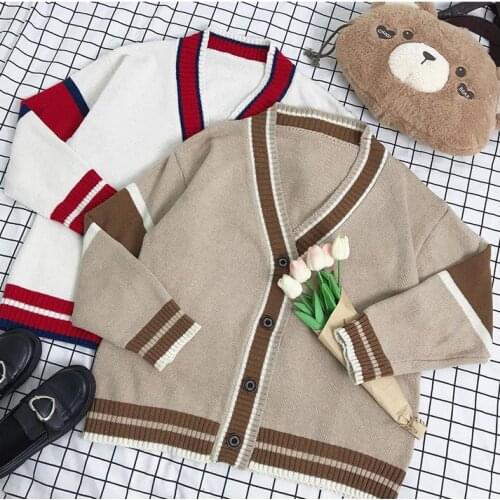 Cute Preppy Style Cardigan JK Uniform Striped Patchwork Womens Sweater Long Sleeve Winter Autumn Knitted Outwear Japanese