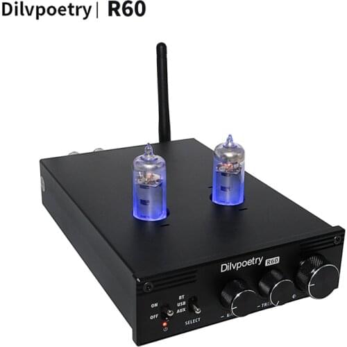 Dilvpoetry R60 Tube amplifier TDA7498E CM6642 NE5532 QCC3008 6K4 AMP RCA Bluetooth 5.0 supports APT-X Hifi USB amplifier