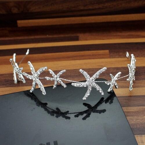 Fashion Elegant Sparkly Crystal Star Tiara Headband Silver Starfish Bride Headdress Rhinestone Hair Jewelry Wedding Accessories