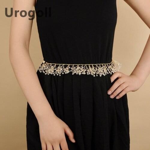 Fashion Bridal Crystal Golden Rhinestones And Pearl Belt Headband For Woman Wedding Belt Dress Accessories