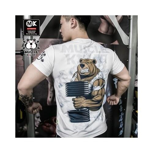 Muscle killer quick dry slim short sleeve running fitness exercise half sleeve men popular logo slim summer training clothing