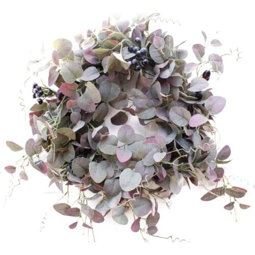 Wall Hanging Blueberry Plant Door Decoration Spring Wreath Lifelike Cloth Dia 50cm For Home Simulation Eucalyptus Garland