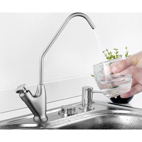 Straight Drinking Faucet Kitchen Faucet Single Cold Sink Tap 304 Stainless Steel Brushed Water Purification Faucet Rotatable Tap