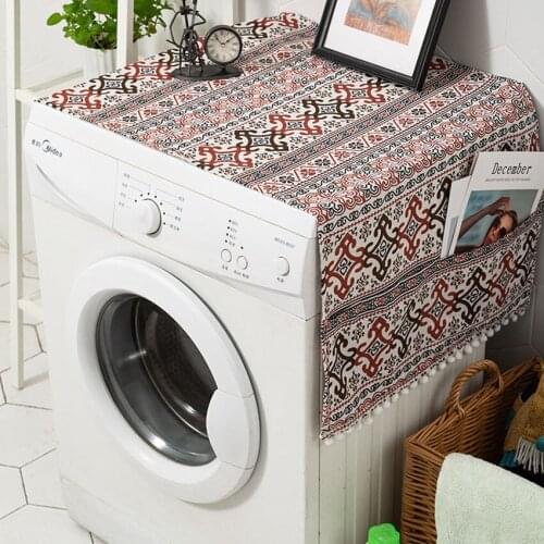 Retro Cotton Linen Printing Dustproof Cover Washing Machine Refrigerator Microwave Oven Bedside Table Decoration Cubre Lavadora