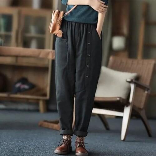 Fall Clothes For Women Arts Style Pants Elastic Waist Thicken Warm Harem Pants Cotton Vintage Baggy Harajuku Simple Trousers