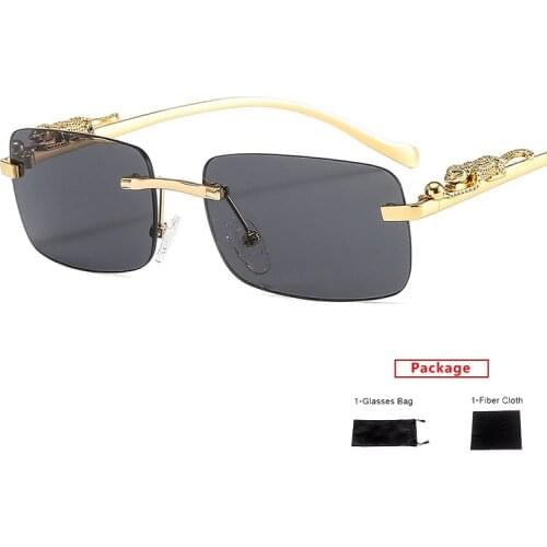 Mimiyou Rimless Rectangle Sunglasses Women Vintage Cheetah Decoration Men Sun Glasses Women Brand UV400 Eyeglasses gafas de sol