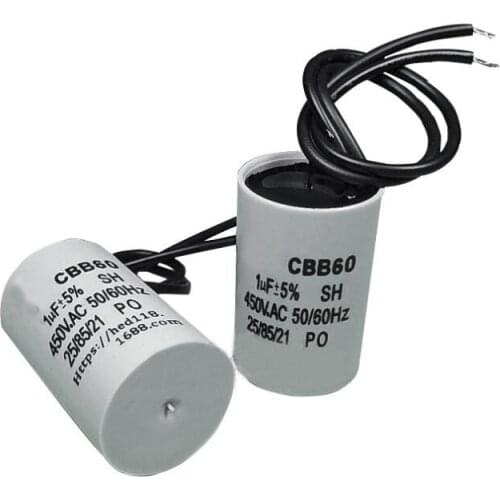 Washing Machine CBB60 1UF1.2UF1.5UF2UF2.5UF3UF3.5UF AC450V 50/60Hz Motor Capacitor 26x40mm