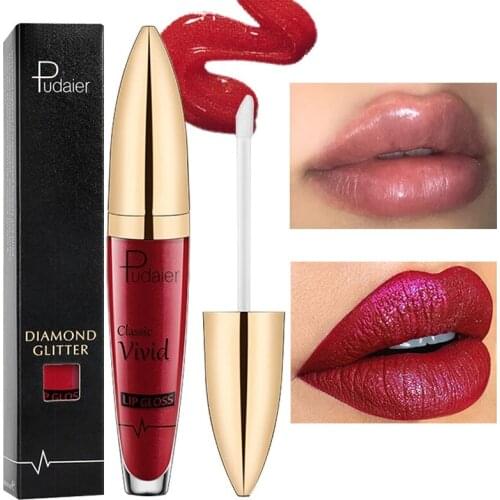 1Pcs Lip Gloss Moisturizing Waterproof Long-Lasting Brighten Diamond Glitter Matte Non-Stick Cup 18 Colors Convenient Lip Makeup