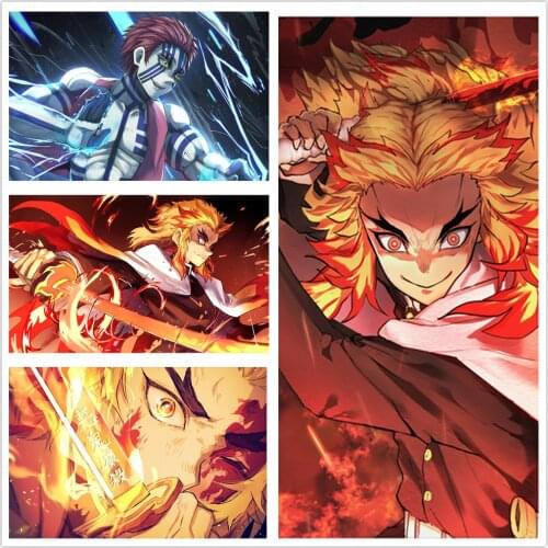 WTQ Demon Slayer Canvas Painting Anime Posters Rengoku Shinjurou Wall Decor Retro Poster Wall Art Picture Room Decor Home Decor