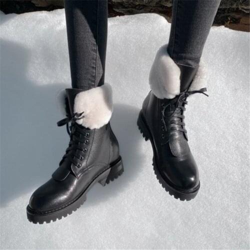 PXELENA Best Quality Lambswool Real Fur Genuine Leather Snow Boots Women 2021 Winter Hot Warm Thick Plush Motorcycle Biker Shoes
