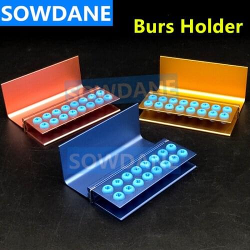 16Holes Dental Burs Block Holder Aluminum with silicon rubber holes Solid Aluminum Autoclavable For Low/high speed burs
