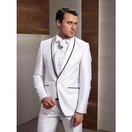 2018 Popular New Arrival Groom Tuxedos Shawl Lapel Mens Suit White Groomsman/Best Man Wedding/Prom Suits (Jacket+Pants)