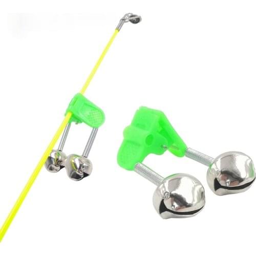 5pcs/lot Rod Bell Rod Clamp Fishing Bite Alarms Fishing Tip Clip Bells Ring Green ABS Fishing Accessory Outdoor Metal