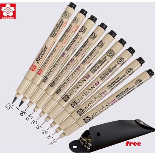 9pcs Sakura Micron Pigma Liner Brush Pen Professional Art Markers Pens Waterproof Japanese Technical Manga Drawing Pigment 005