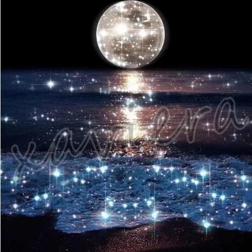 Xaviera 5D Diy Diamond Painting Shiny Moon Wave Full Square Round Drill Embroidery Crystal Mosaic Cross Stitch Kit Artwork Gifts