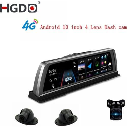 HGDO 10" 4G Car DVR 2+32GB 4CH Cameras Android 5.1 Octa Core Video Recorder ADAS GPS Auto Registrar Night Vision Dash Cam