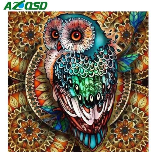 AZQSD Full Round Drill Diamond Embroidery Owl Mosaic Handicraft Gift Diamond Painting Animals Picture Of Rhinestones Home Decor