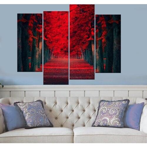 Large Red Forest Wall art for living room canvas print Landscape painting Wall Picture For bedroom Home Decor Decorative Picture