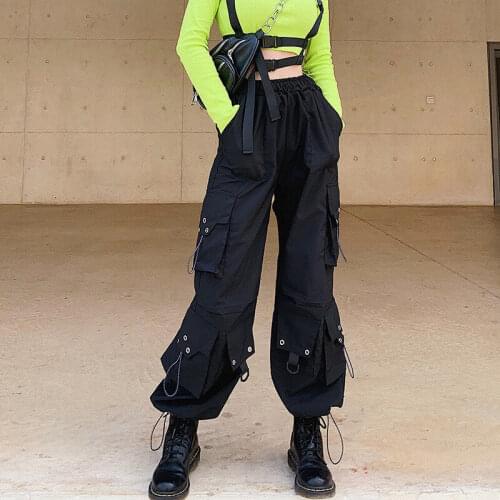 Black Streetwear Women Cargo Pants Summer and Spring Fashion Hip Hop Loose Wide Leg Pants Bf High Waist Female Casual Sweatpants