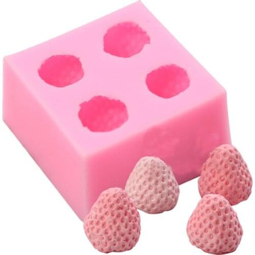 Fondant Mold Four Hole Fruit Cake Mould Aroma Stone Molds Jelly Mold 3D Strawberry Food Grade Silicone DIY Handmade Moulds PRZY