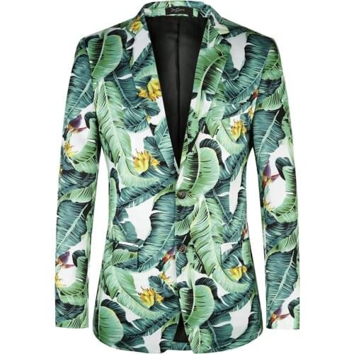 Hawaii Style Mens Blazers 2021 Casual Printed Blazer Slim Fit Plus European Size 46-58 Banana Leaf Pattern Floral Suit Jackets