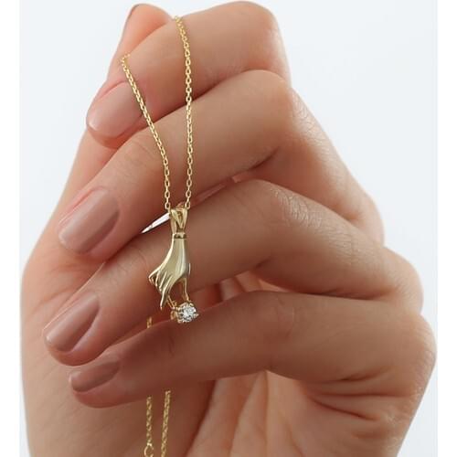 Gümüşistan 925 Sterling Silver Solitaire Detailed Hand Necklace