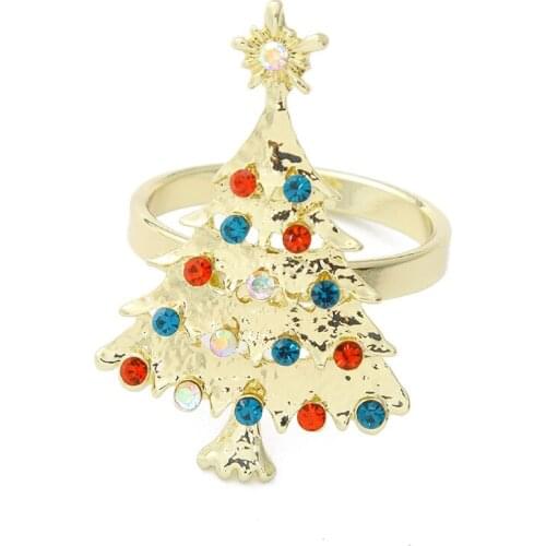 6PCS/Metal color diamond Christmas tree napkin ring table decoration accessories for family gatherings West hotel wedding occasi