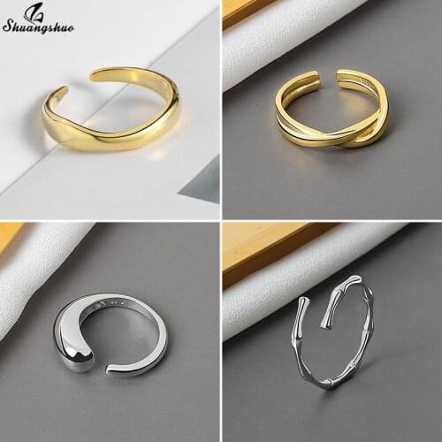 Shuangshuo Fashion Simple Bamboo Joint Adjustable Ring Irregular Geometric Opening Rings for Women Girls Wedding Jewelry Gift