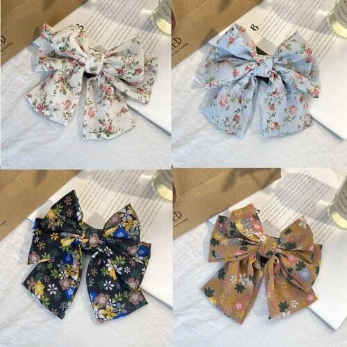 Korean Version of Super Large Chiffon Big Bow Hair Clips Fashion Travel Floral Spring Clip Hair Accessories for Women