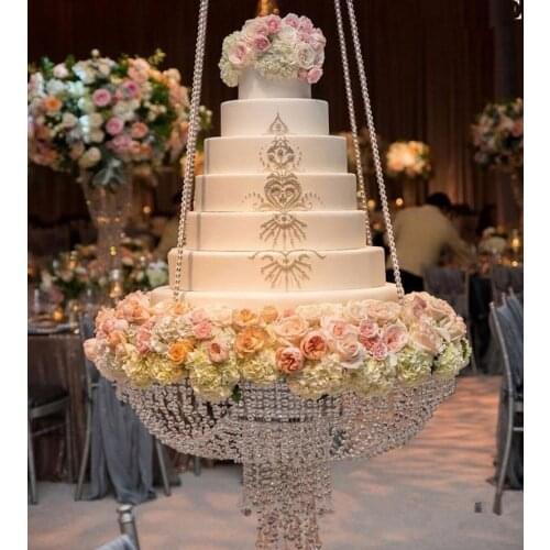 Dia 60cm Round Crystal Chandelier Cake Stand Hanging with Crystal Beaded Cake Table Centerpieces for Wedding Decoration