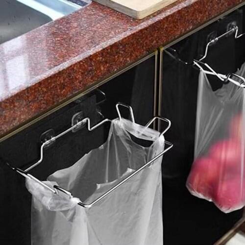 Kitchen Storage Supplies Trash Rack Cabinet Door Garbage Bag Holder Stainless Steel Closet Garbage Storage Holder
