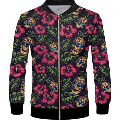 3d-printed Zipper Jacket Coat New Skull Pineapple Leaf Novelty Gothic Casual Suitable Streetwear Zip Up Jacket Dropshipping OGKB