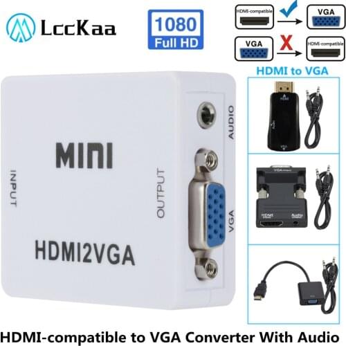 LccKaa 1080P HDMI-compatible to VGA Adapter Converter With Audio HDMI2VGA Cable For PC Laptop TV Box Computer Display Projector