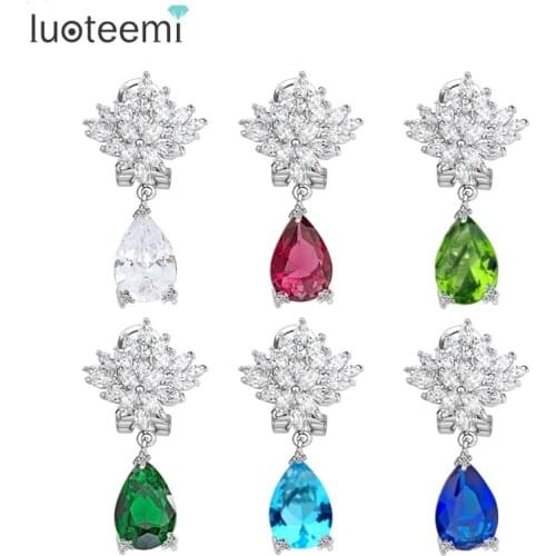 LUOTEEMI Trendy Elegant Cubic Zirconia Romantic Drop Earrings for Women Luxury Bridal Wedding Flower Earrings Jewelry Girl Gift