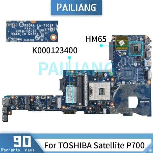 PAILIANG Laptop motherboard For TOSHIBA Satellite P700 Mainboard K000123400 LA-7101P HM65 DDR3 tesed