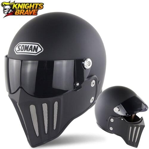 Full Face Motorcycle Helmet Retro Fiberglass Men Bobber Chopper Helmet DOT Leather Lining Visor Casco Moto Men Motorbike Helmet