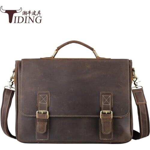Men briefcase cow leather 2017 new brand man fashion brown cover business dress casual vintage handbags genuine leather bags
