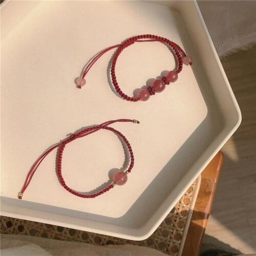 Natural Strawberry crystal bracelet For Women Simple Rope Weaving Bracelets Fashion Jewelry Accessories