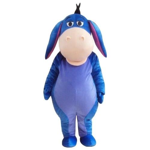 Fancy Blue Donkey Eeyore Mascot Costume Mascotte Equus Asinus Neddy Burro Mole With Black Hairs Long Blue Ears