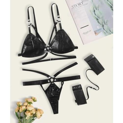 Sexy Lace Lingerie Garter Sexy Set Hollow Lace Bra Thong Garter Micro Bikini Transparent Erotic Lingerie for Women Sex Toys