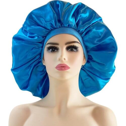 Extra Large Satin Silky Bonnet Sleep Cap with Premium Elastic Band For Women Solid Color Head Wrap Brimmed Nightcap Night Hat