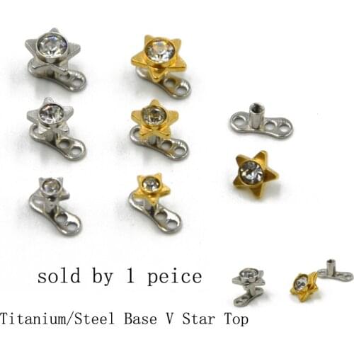 Showlove-1pcs G23 Solid Titanium Three Opal Dermal Anchor Skin Diver Piercing Dermal Body Jewelry