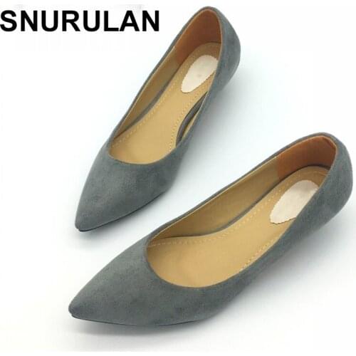 SNURULANSpring Autumn Womens Low Heel Pumps Flock Plain PointedToe Shallow Slip-On Ladies Casual SingleShoes Zapatos Mujer E663