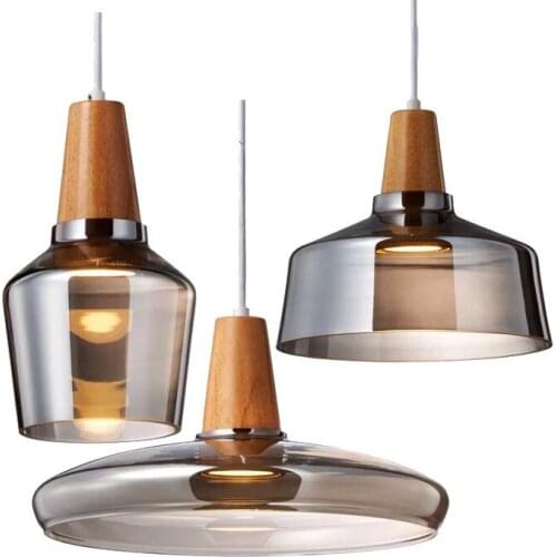 Modern Led Glass Pendant Light Fixture With Wood Vintage Rustic Hanging Lamp Cafe Bar Restaurant Home Deco Loft Lighting WF1017