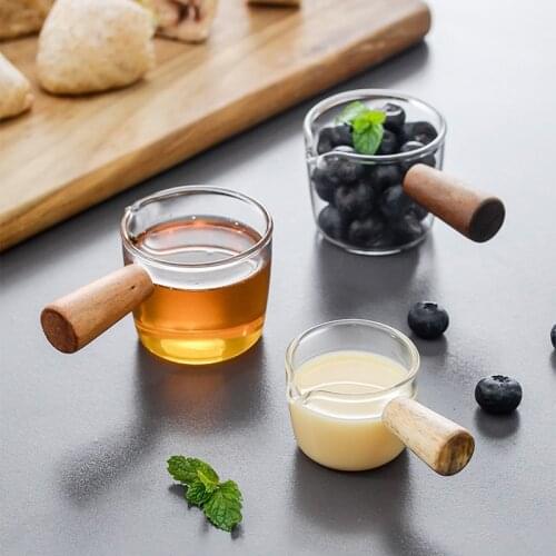 RHE 50-100ml Glass Cup Steak sauce cup Milk mini cup Heat-resistant cup with wooden handle