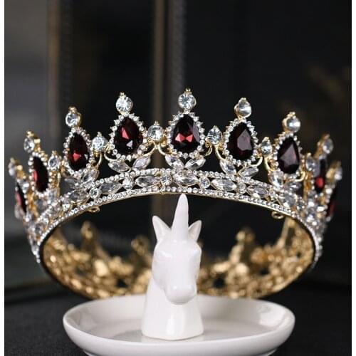 FORSEVEN King and Queen Princess Pageant Headpieces Bride Bridal Wedding Hair Jewelry Blue Crystal Full Round Tiara Crown