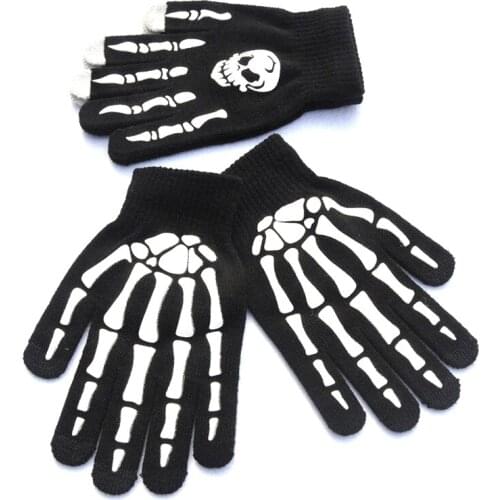 Halloween Luminous Gloves Horror Skull Grimace Claw Bone Skeleton Half Gloves Warm Winter Fingerless Hand Gloves Novelty Mitten