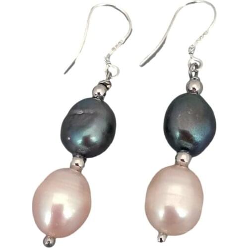 Y·YING Cultured Freshwater Pink Rice Pearl Black Baroque Pearl Dangle Hook Earrings