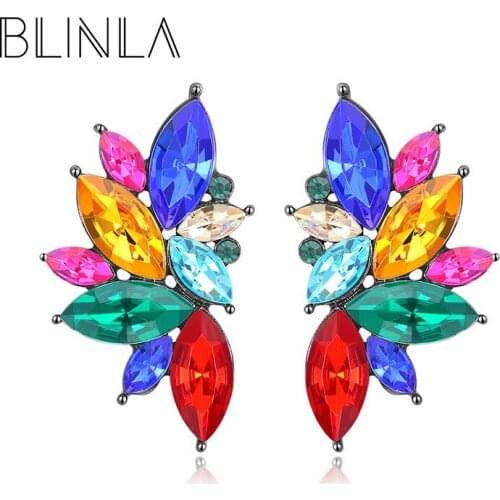 BLINLA Bohemian Vintage Crystal Wings Stud Earrings for Women 2019 Fashion Hot Sale Jewelry Multicolor Metal Geometric Earrings