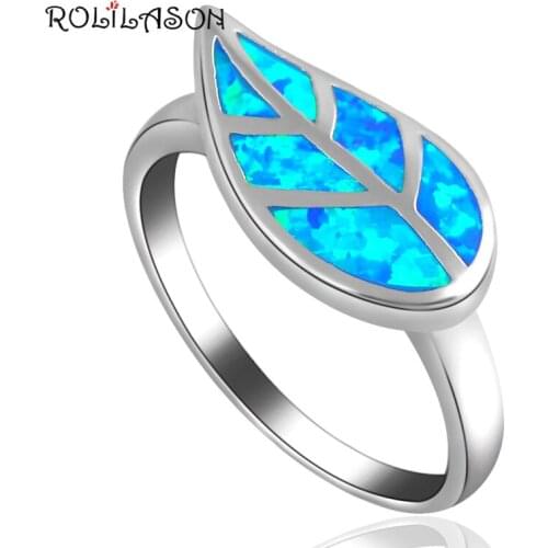 Plant style Leaf design Blue Fire Opal stamped silver plated Health Jewelry Rings for women USA #6#7#7.5#8#9 OR689